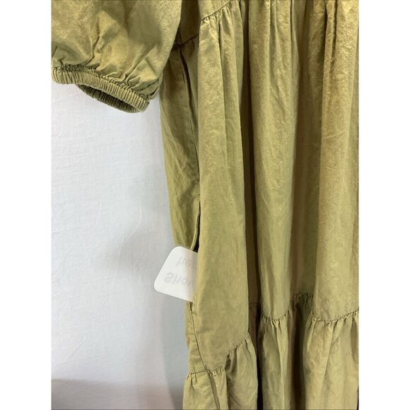 Caryn Lawn Dress Womens One Size Green Pockets Tiered Midi puff sleeve - Picture 5 of 13